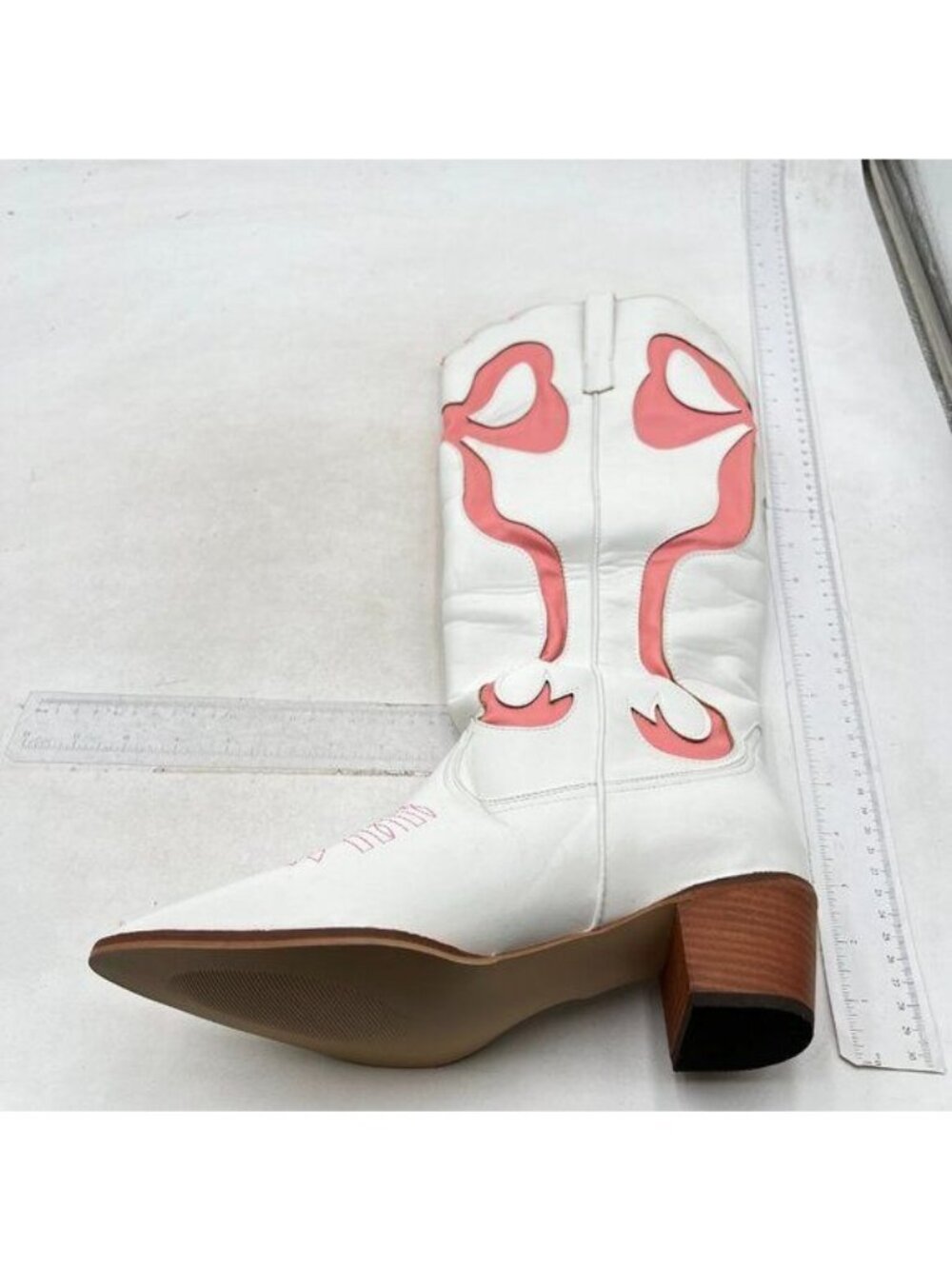 Cowboy Boots for Women Western Cowgirl Boots with Chunky Heel Ladies White Pink